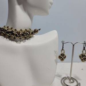 HandBeaded Pearl/Crystal Bracelet/Earring Set